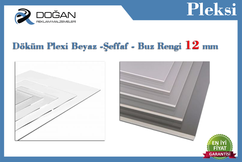 Plexi 12mm Beyaz Şeffaf Buz Rengi