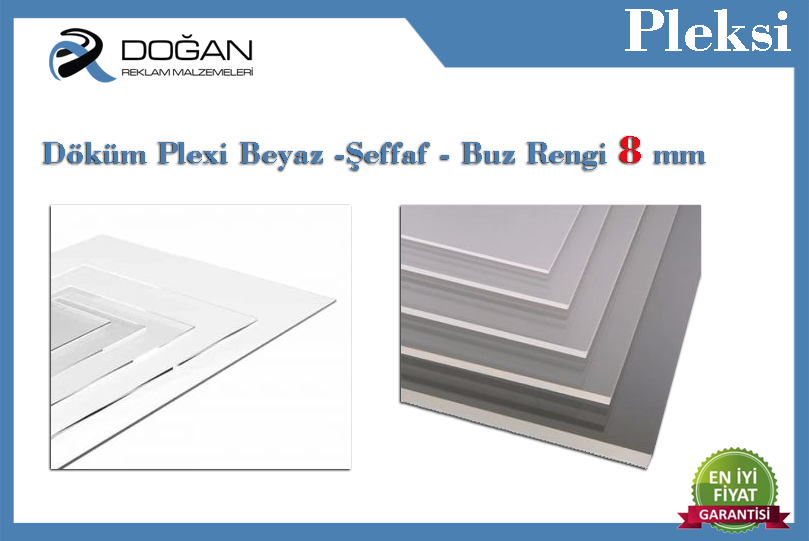 Plexi  8mm Beyaz Şeffaf Buz Rengi
