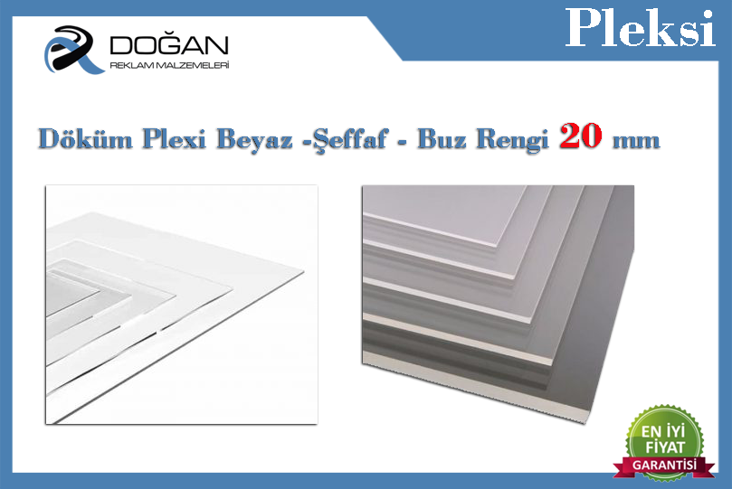Plexi 20mm Beyaz Şeffaf Buz Rengi