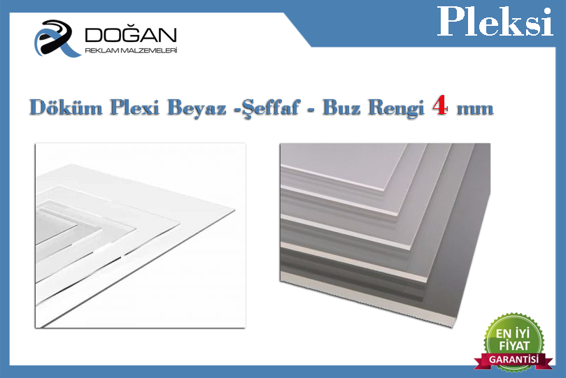 Plexi  4mm Beyaz Şeffaf Buz Rengi